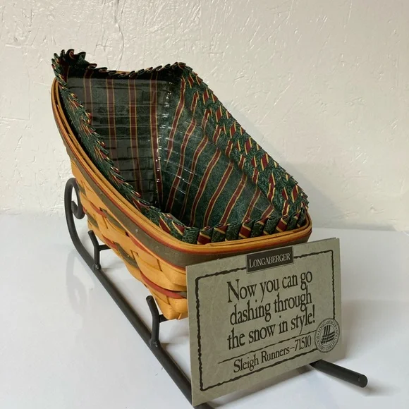 VTG Longaberger Holiday Sleigh Basket Imperial Stripe Liner Protector & Runner - Picture 16 of 16